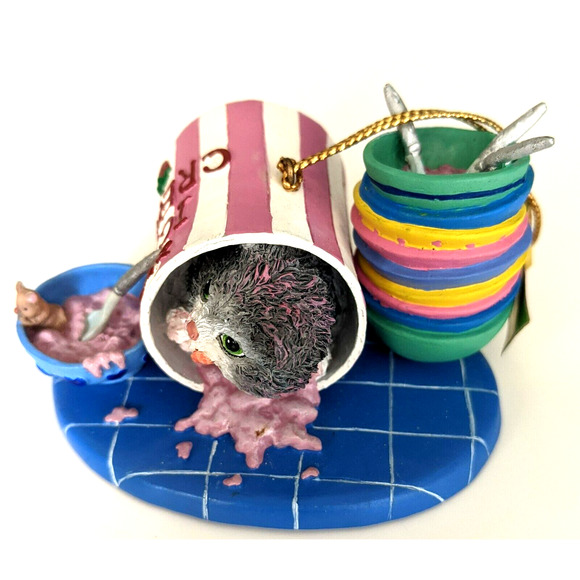 Vintage Gary Patterson LITTLE RASCAL Cat Ornament 2002 Ice Cream Danbury Mint - Picture 3 of 9